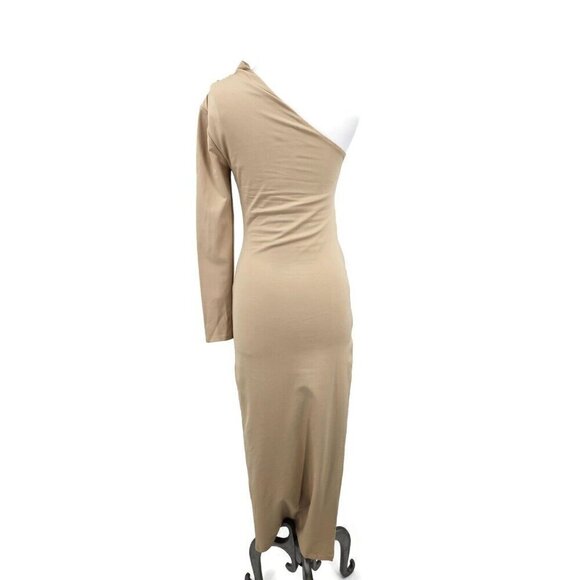 NYTK Not Yours To Keep Kyrie Midi Dress Womens XS Soft Sand One Shoulder Bodycon - Picture 5 of 8